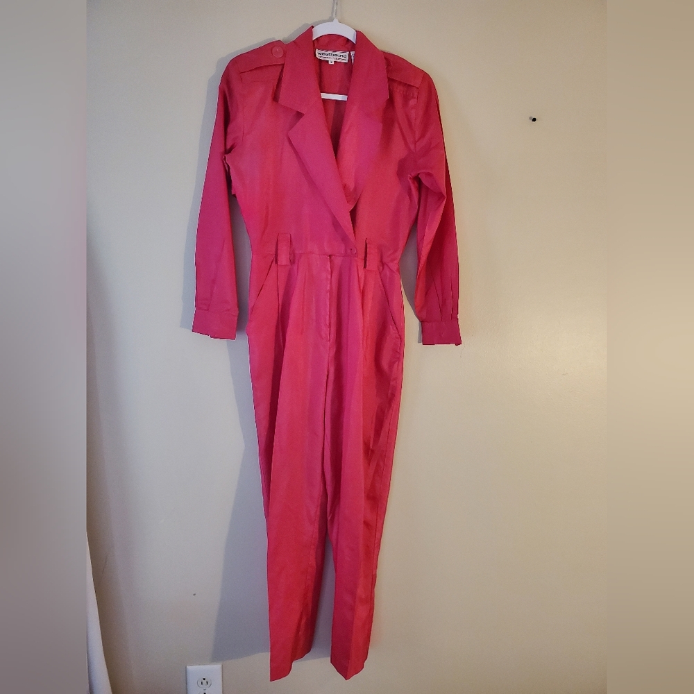 Vintage 80s Pink Jumpsuit by Westbound Petites Size 4 with Rainbow Belt
